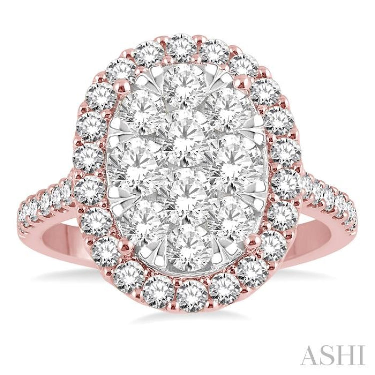 2 Ctw Oval Shape Diamond Lovebright Ring in 14K Rose and White Gold