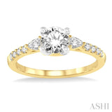7/8 Ctw Pear and Round Cut Diamond Engagement Ring With 1/2 Ct Round Cut Center Stone in 14K Yellow and White Gold