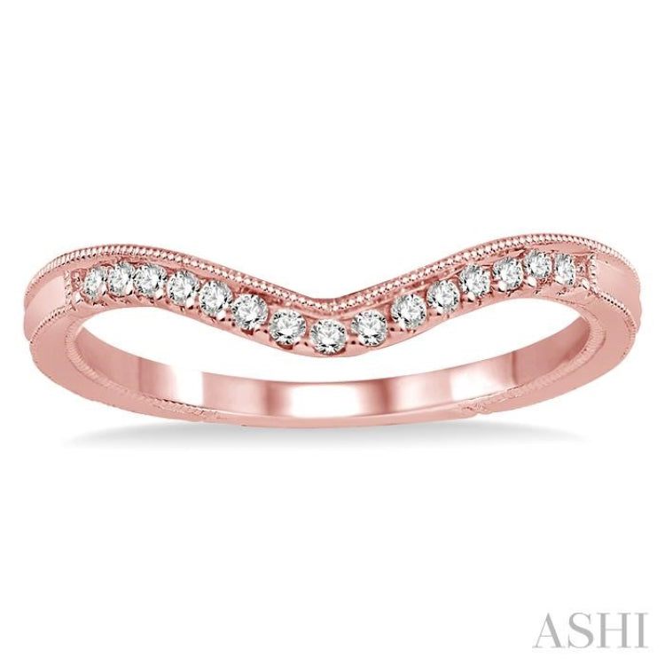 1/10 Ctw Chevron Milgrain Wall Round Cut Diamond Wedding Band in 14K Rose Gold