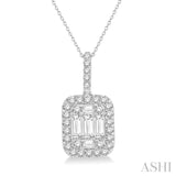 1 Ctw Baguette & Round Cut Fusion Diamond Pendant With Chain in 14K White Gold