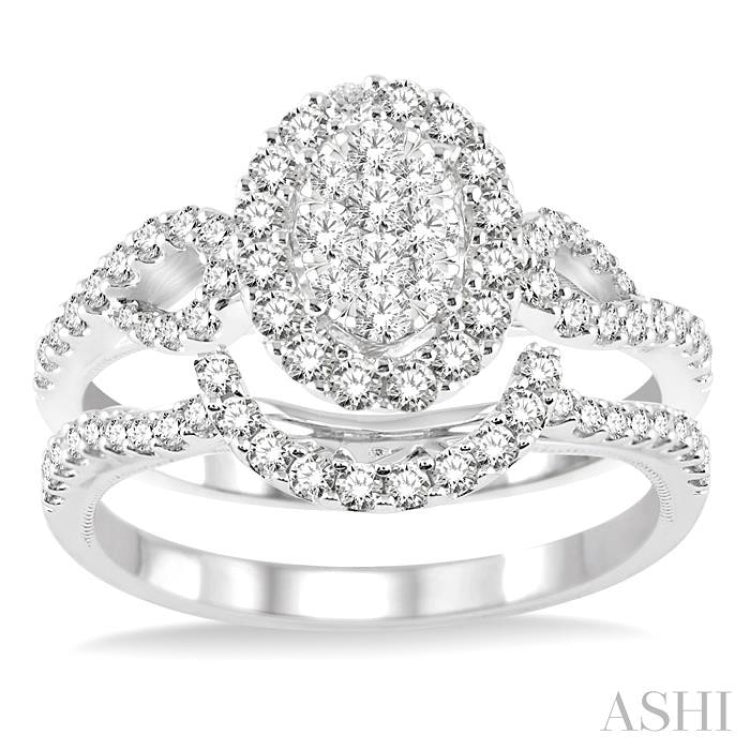 7/8 Ctw Diamond Lovebright Wedding Set with 5/8 Ctw Engagement Ring and 1/5 Ctw Wedding Band in 14K White Gold