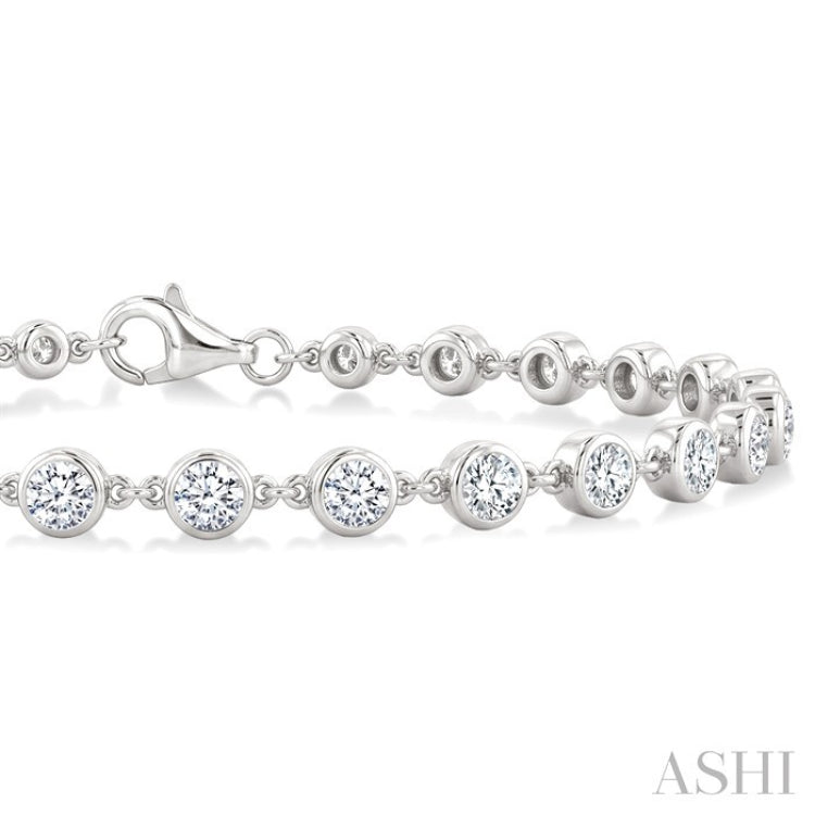 3 Ctw Bezel Set Round Cut Diamond Station Bracelet in 14K White Gold
