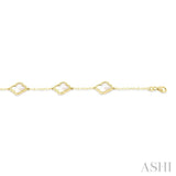 8 MM Mother of Pearl Bead Clover Halo Station Bracelet in 14K Yellow Gold