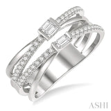 3/8 Ctw Criss-Cross Baguette and Round Diamond Fashion Ring in 14K White Gold