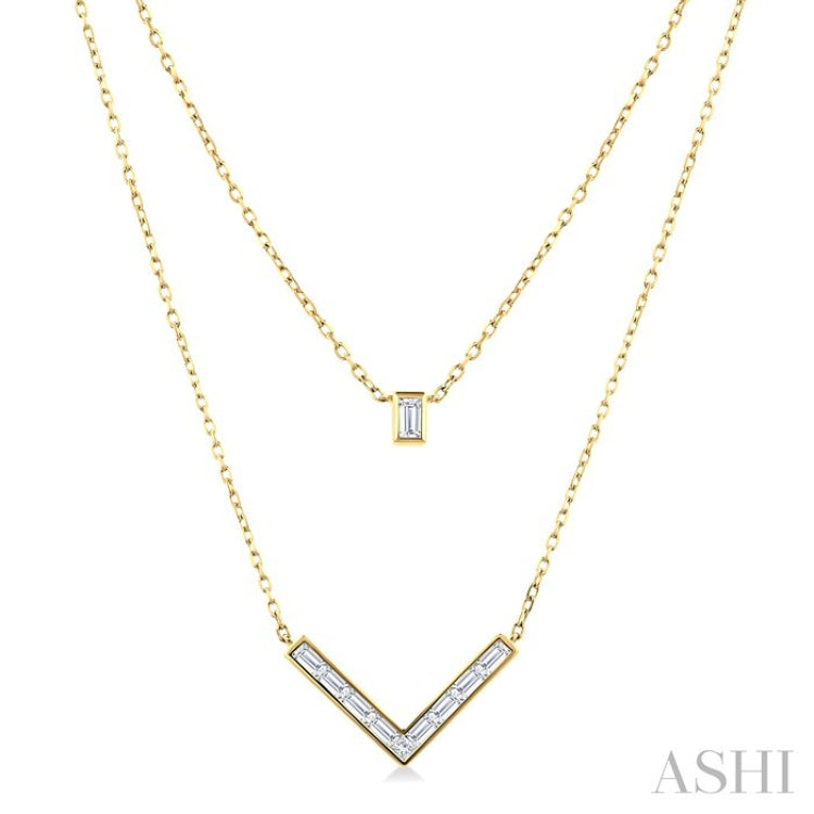 1/2 Ctw Chevron Baguette and Princess Cut Diamond Layered Necklace in 14K Yellow Gold