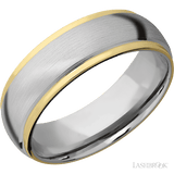 7 mm wide/Domed Stepped Down Edges/14K White Gold band with two 1 mm Edge inlays of 14K Yellow Gold