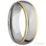 7 mm wide/Domed Stepped Down Edges/14K White Gold band with two 1 mm Edge inlays of 14K Yellow Gold