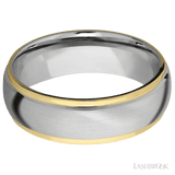7 mm wide/Domed Stepped Down Edges/14K White Gold band with two 1 mm Edge inlays of 14K Yellow Gold