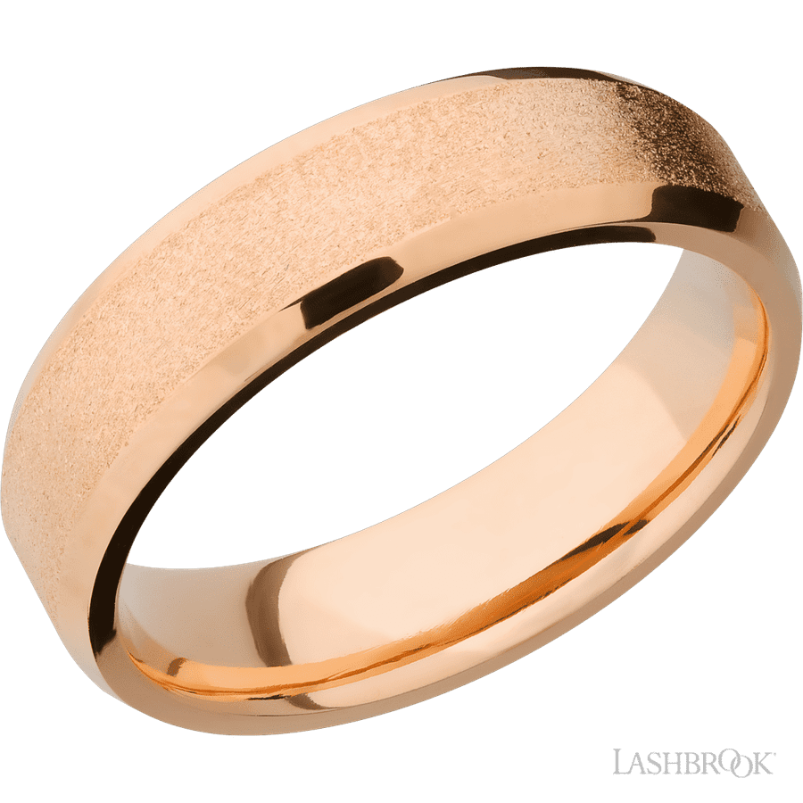 6 mm wide Beveled 14K Rose Gold band