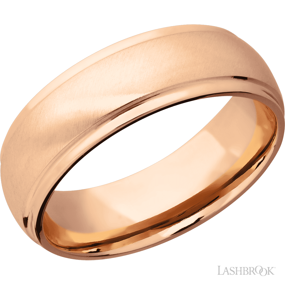 7 mm wide Domed Stepped Down Edges 14K Rose Gold band