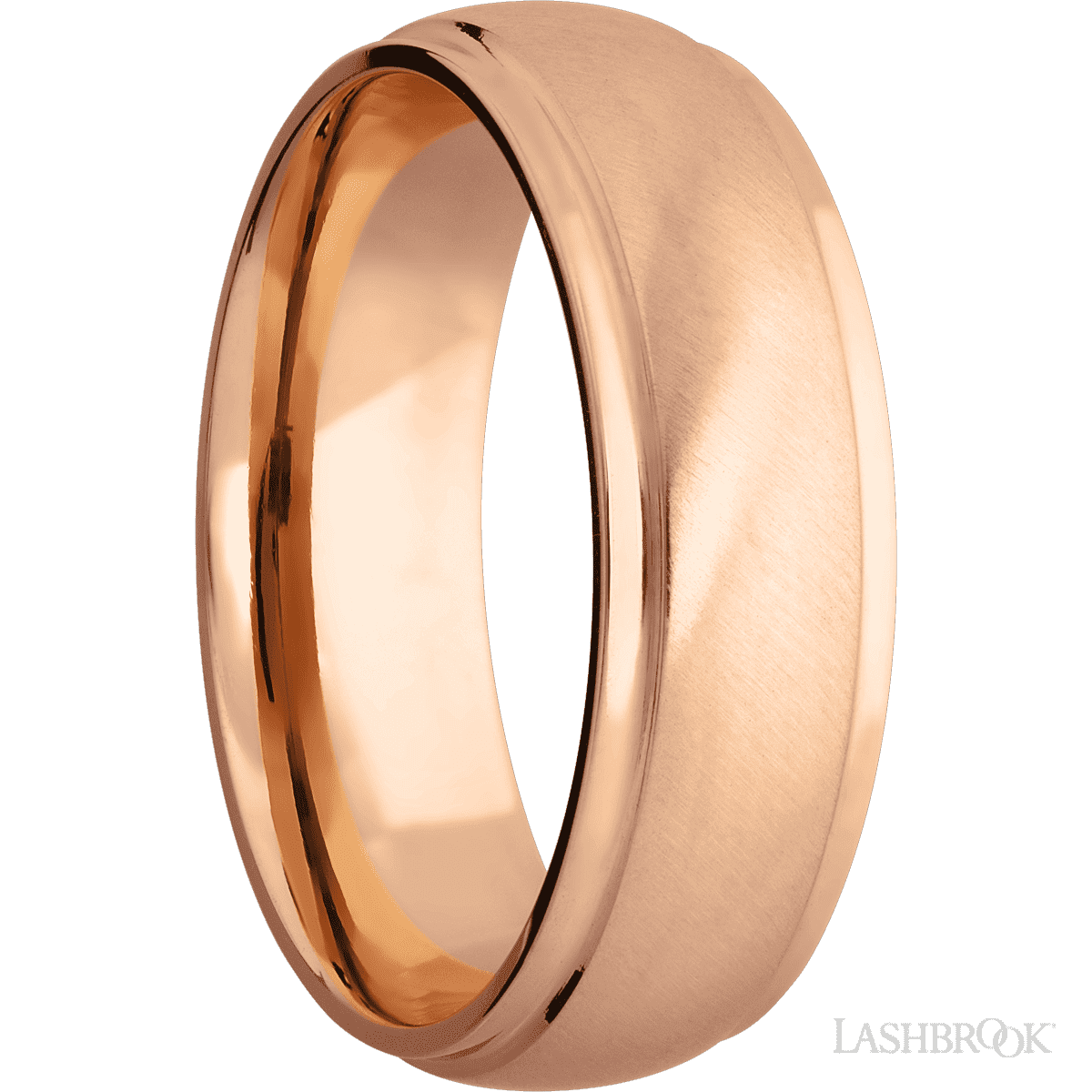 7 mm wide Domed Stepped Down Edges 14K Rose Gold band