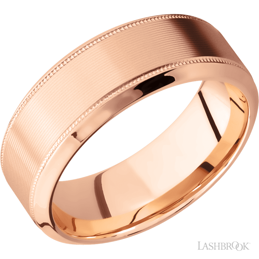 8 mm wide High Bevel Milgrain 14K Rose Gold band
