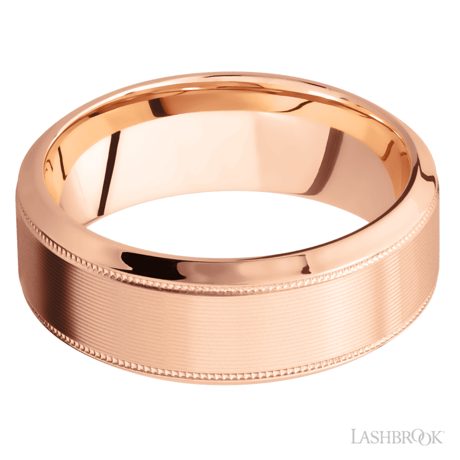 8 mm wide High Bevel Milgrain 14K Rose Gold band