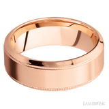 8 mm wide High Bevel Milgrain 14K Rose Gold band