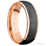 7 mm wide/Domed/14K Rose Gold band with one 5 mm Centered inlay of Zirconium