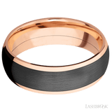 7 mm wide/Domed/14K Rose Gold band with one 5 mm Centered inlay of Zirconium