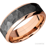 8 mm wide/High Bevel/14K Rose Gold band with one 5 mm Centered inlay of Zirconium