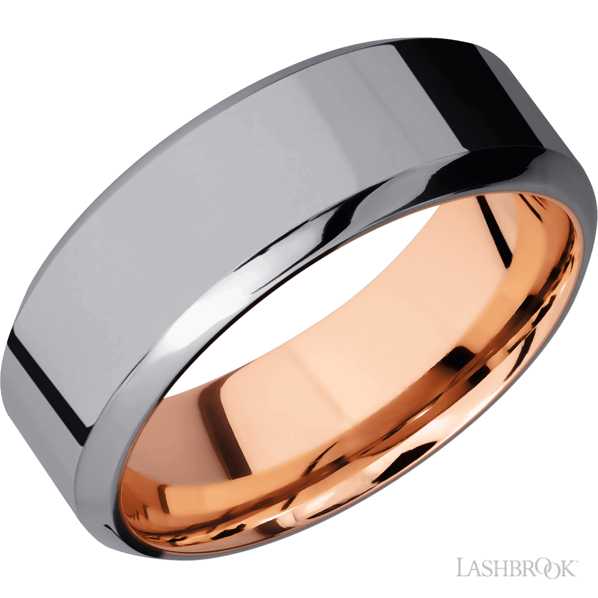 8 mm wide High Bevel Tantalum band featuring a 14K Rose Gold sleeve