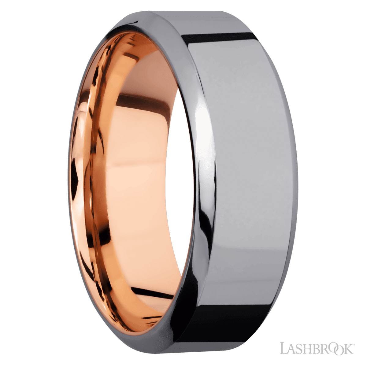 8 mm wide High Bevel Tantalum band featuring a 14K Rose Gold sleeve