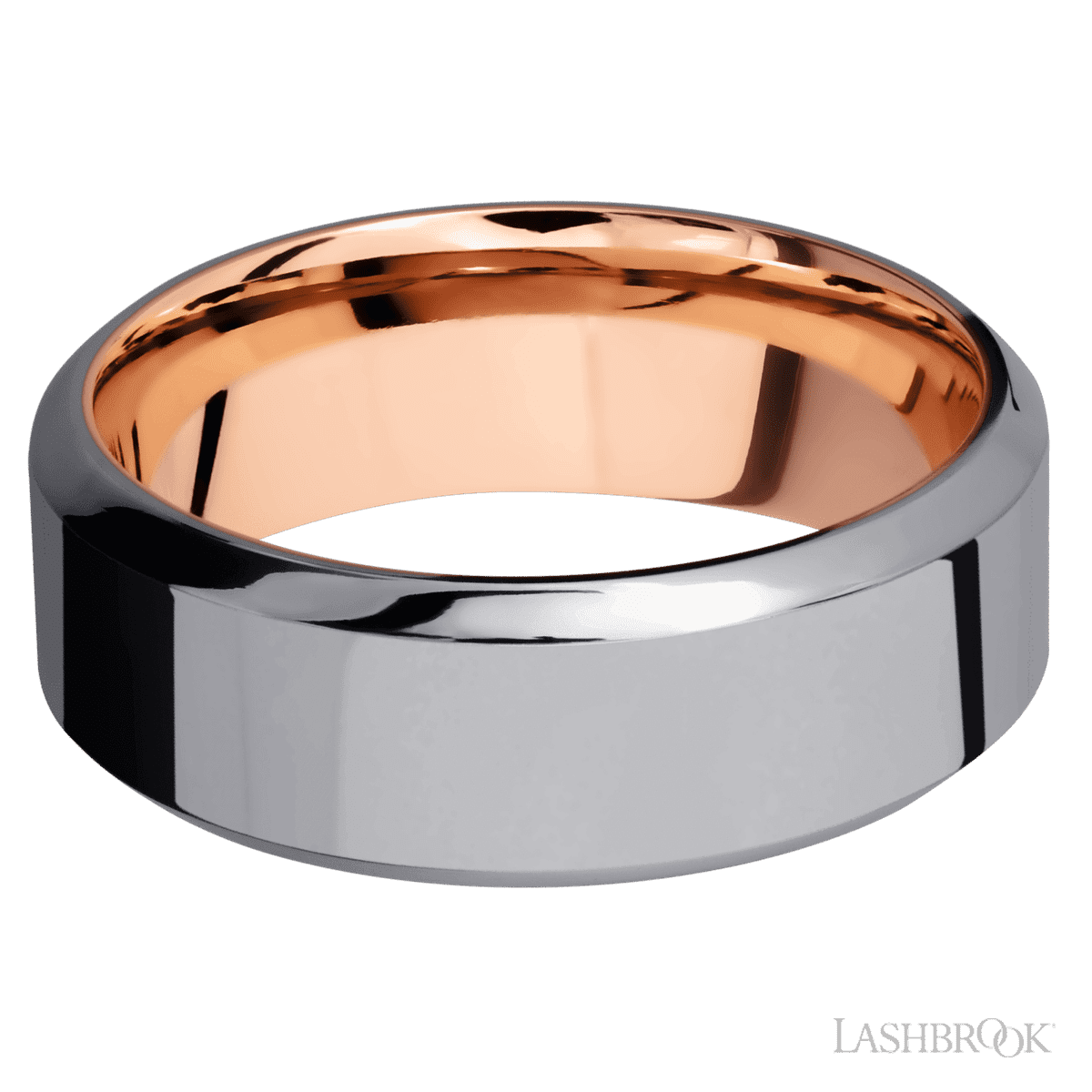 8 mm wide High Bevel Tantalum band featuring a 14K Rose Gold sleeve
