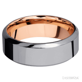 8 mm wide High Bevel Tantalum band featuring a 14K Rose Gold sleeve