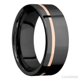 8 mm wide Flat Zirconium band featuring a 14K Rose Gold sleeve