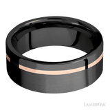 8 mm wide Flat Zirconium band featuring a 14K Rose Gold sleeve