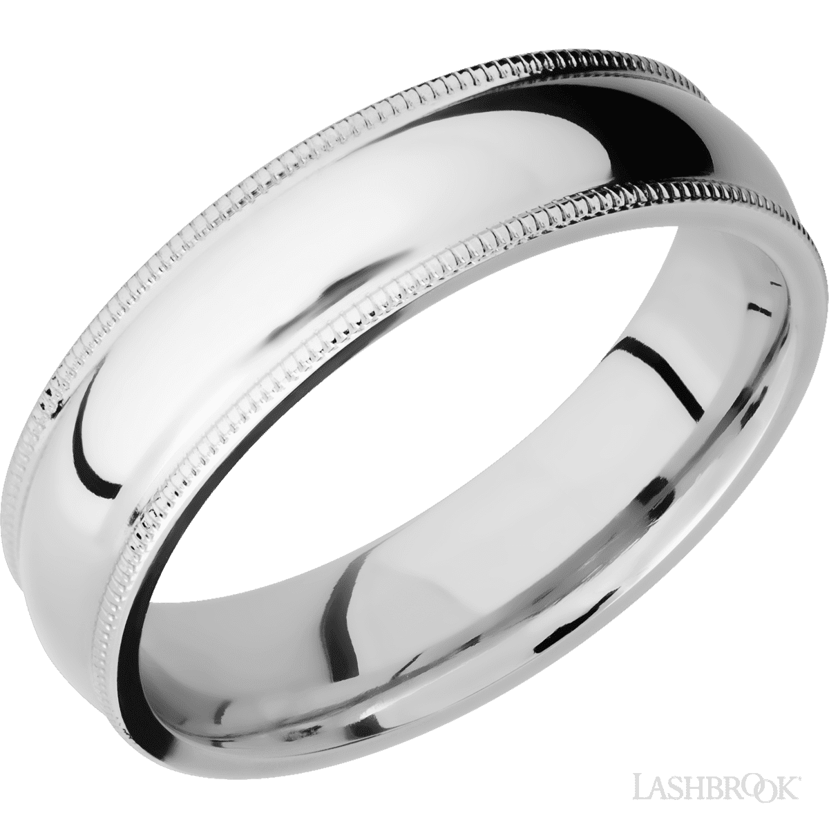 6 mm wide Domed Milgrain Edges 14K White Gold band