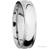 6 mm wide Domed Milgrain Edges 14K White Gold band