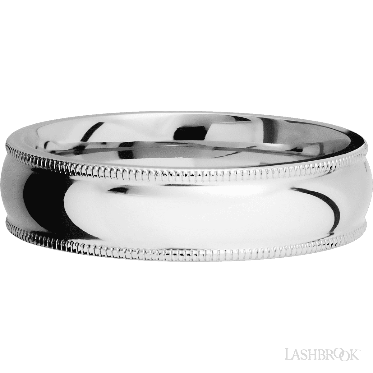 6 mm wide Domed Milgrain Edges 14K White Gold band