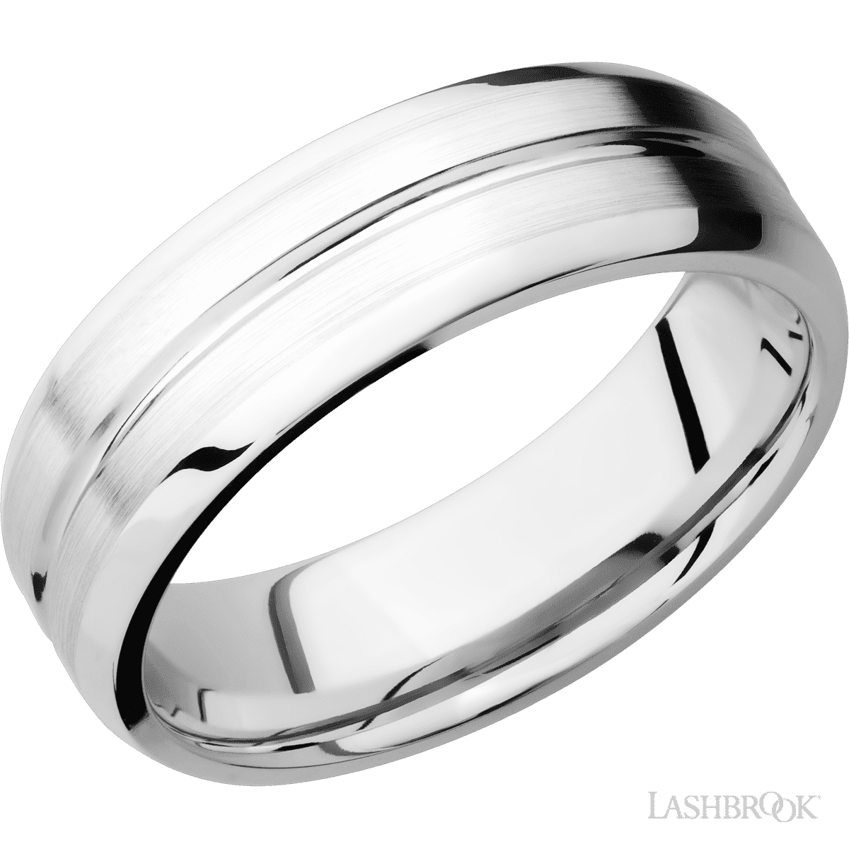 7 mm wide Beveled with Center Accent Groove 14K White Gold band