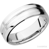 7 mm wide Beveled with Center Accent Groove 14K White Gold band