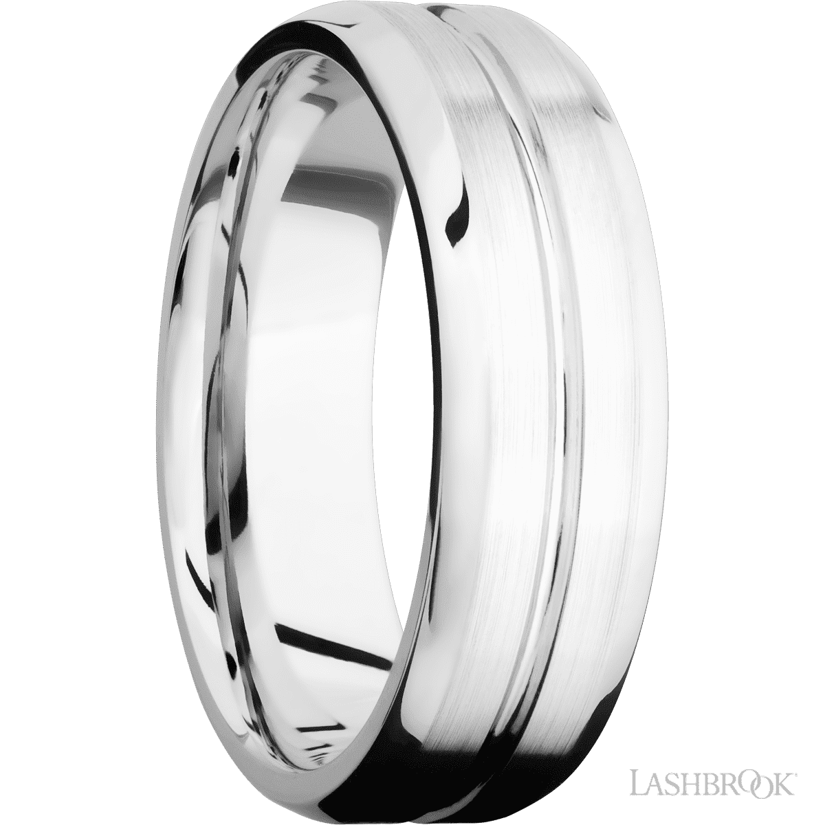 7 mm wide Beveled with Center Accent Groove 14K White Gold band