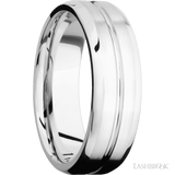 7 mm wide Beveled with Center Accent Groove 14K White Gold band