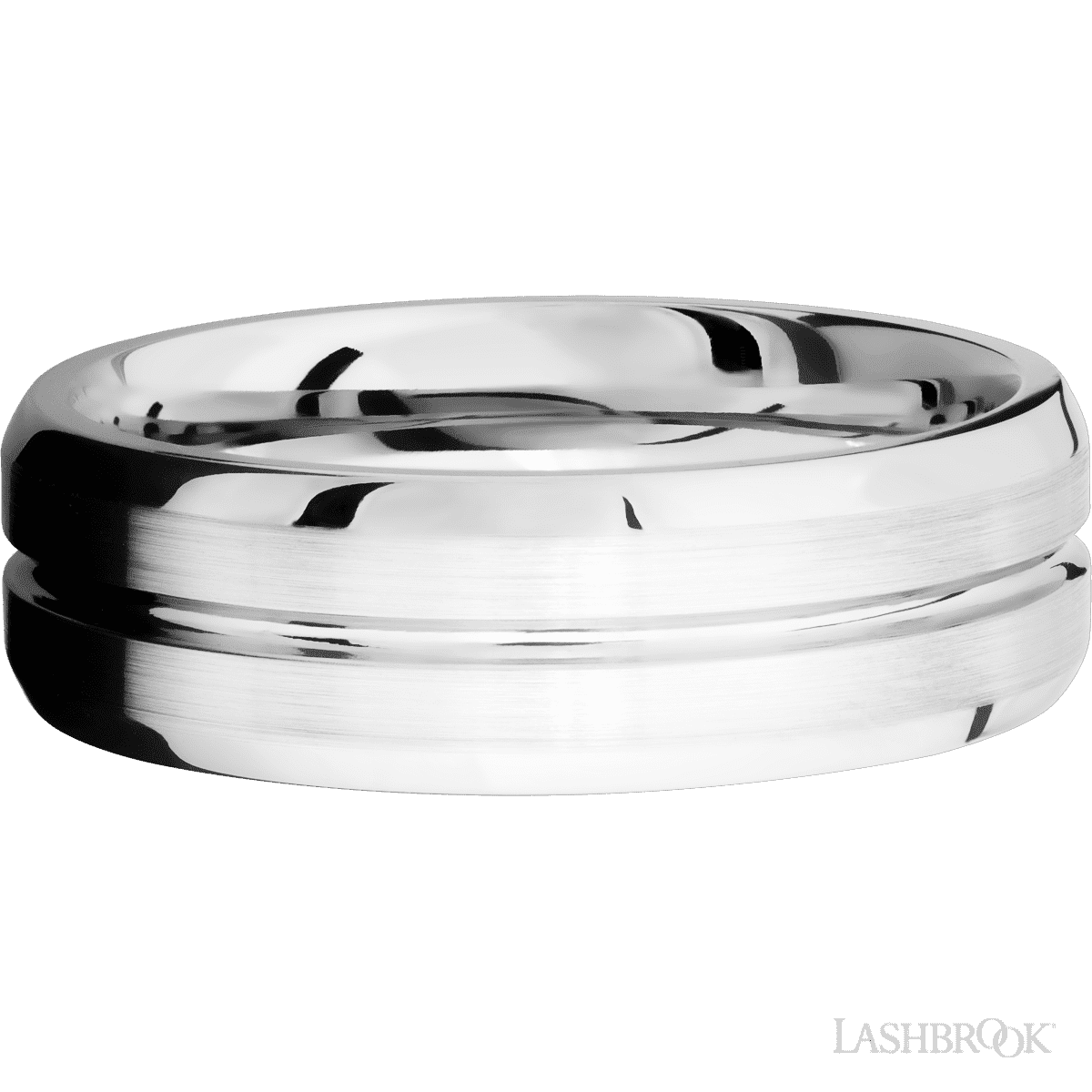 7 mm wide Beveled with Center Accent Groove 14K White Gold band