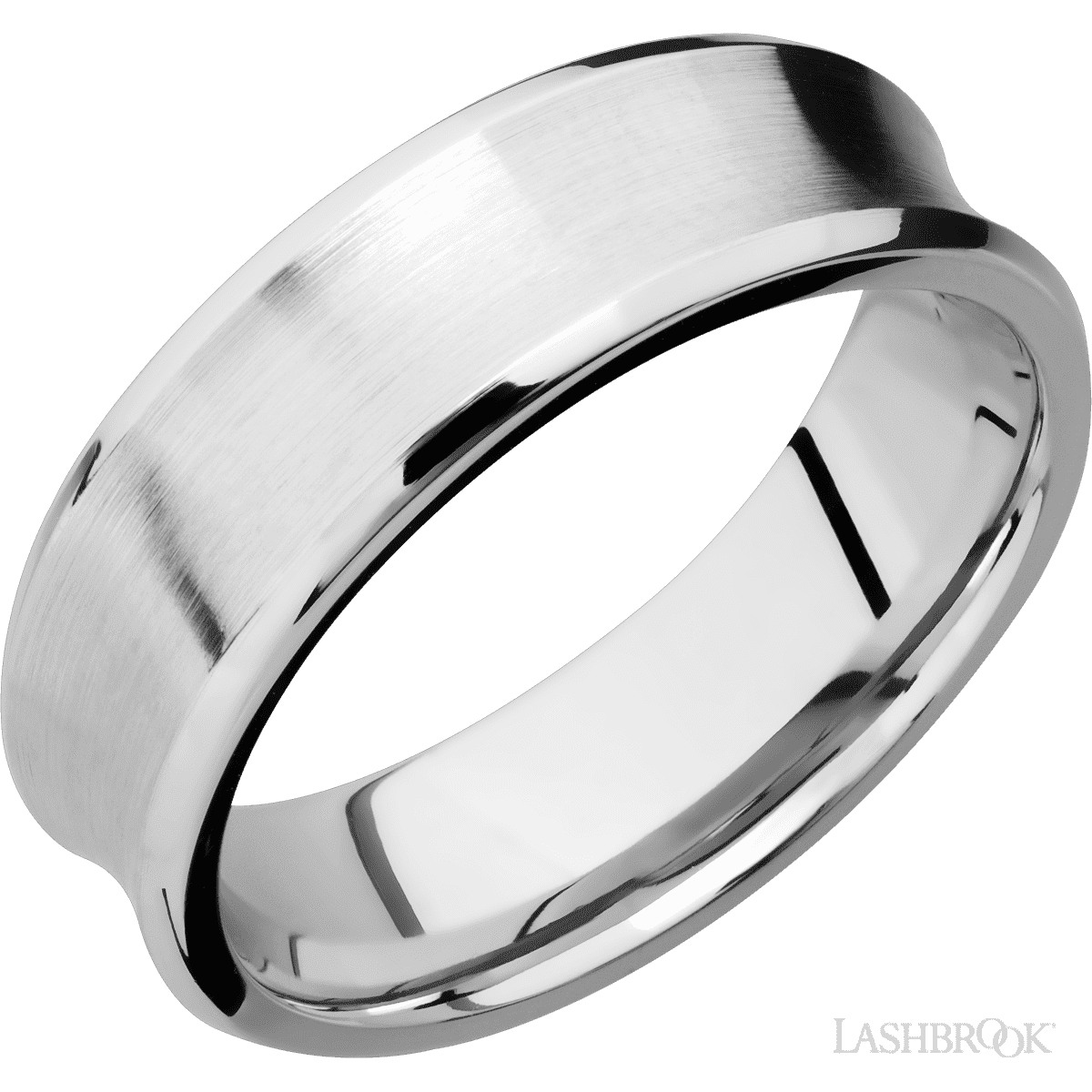 7 mm wide Concave Bevel 14K White Gold band