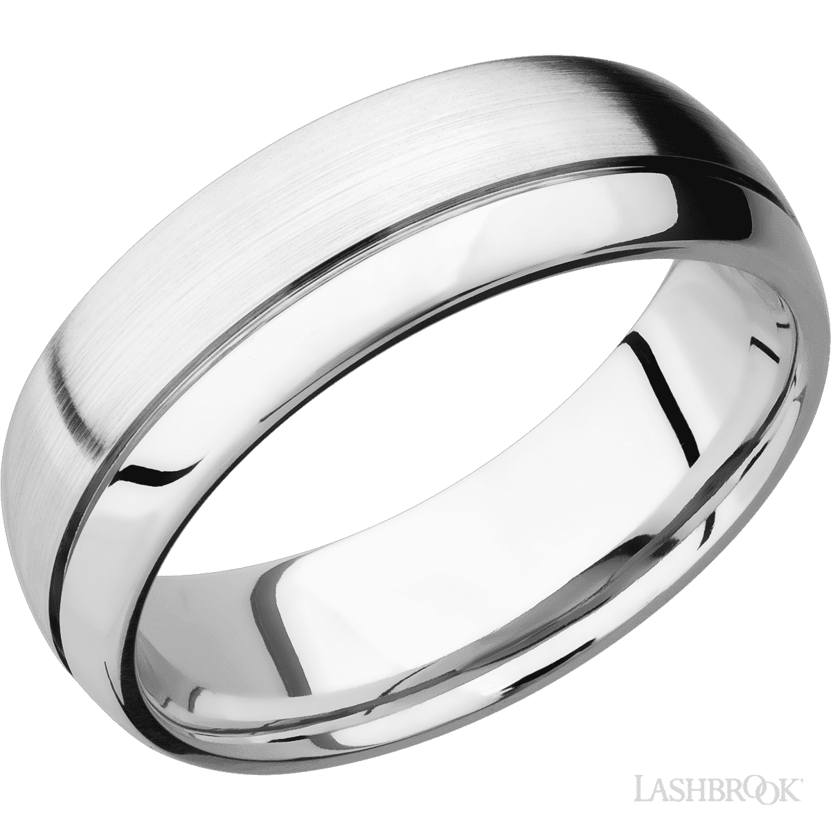 7 mm wide Domed with Off Center Accent Groove 14K White Gold band
