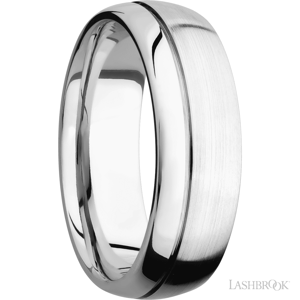 7 mm wide Domed with Off Center Accent Groove 14K White Gold band
