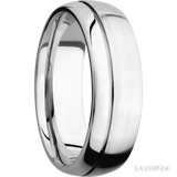 7 mm wide Domed with Off Center Accent Groove 14K White Gold band