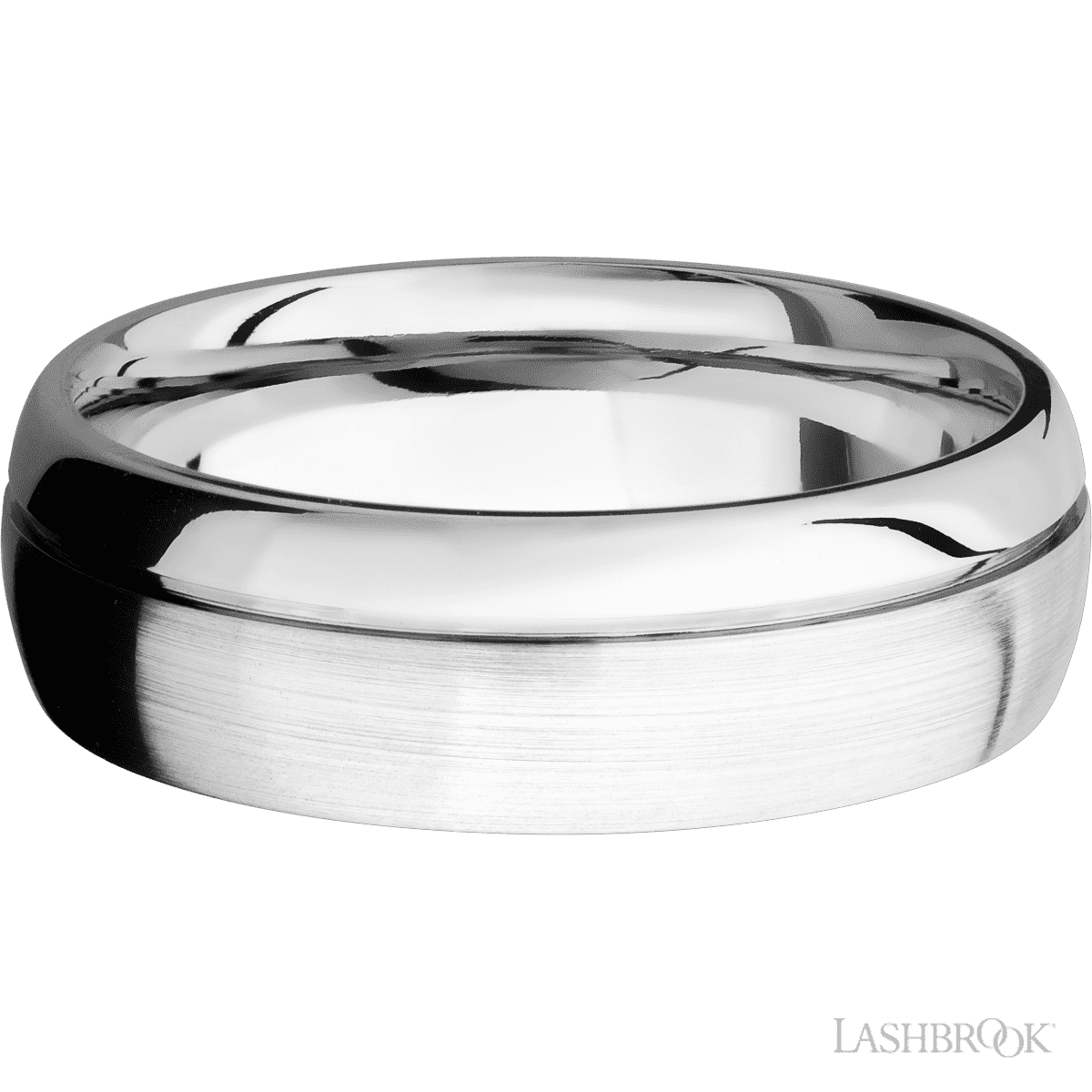 7 mm wide Domed with Off Center Accent Groove 14K White Gold band