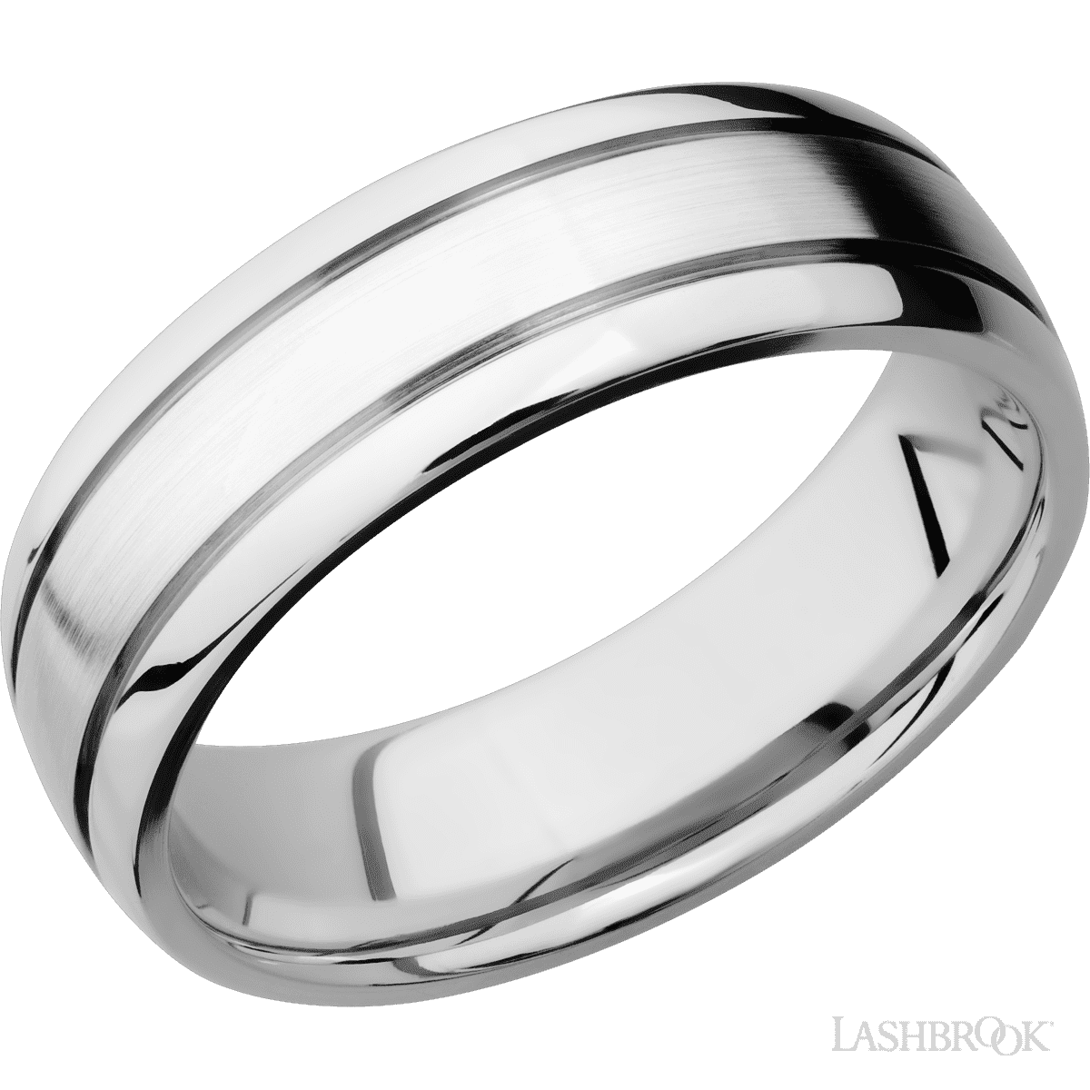 7 mm wide Domed with two accent grooves 14K White Gold band