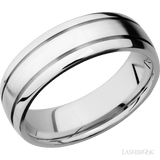 7 mm wide Domed with two accent grooves 14K White Gold band