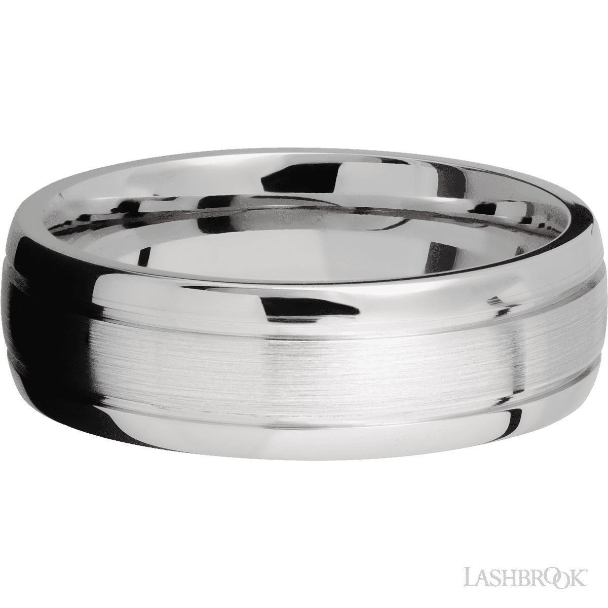 7 mm wide Domed with two accent grooves 14K White Gold band