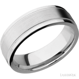 7 mm wide Flat Stepped Edges Milgrain 14K White Gold band