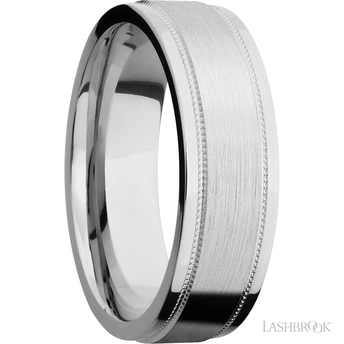 7 mm wide Flat Stepped Edges Milgrain 14K White Gold band