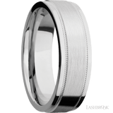 7 mm wide Flat Stepped Edges Milgrain 14K White Gold band