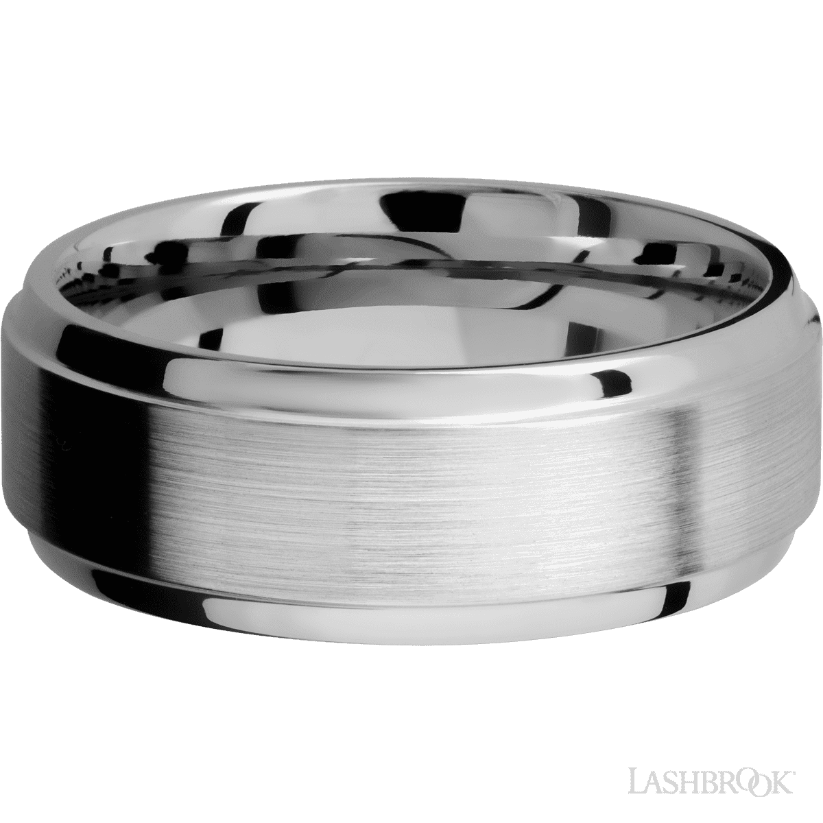8 mm wide Stepped Bevel 14K White Gold band