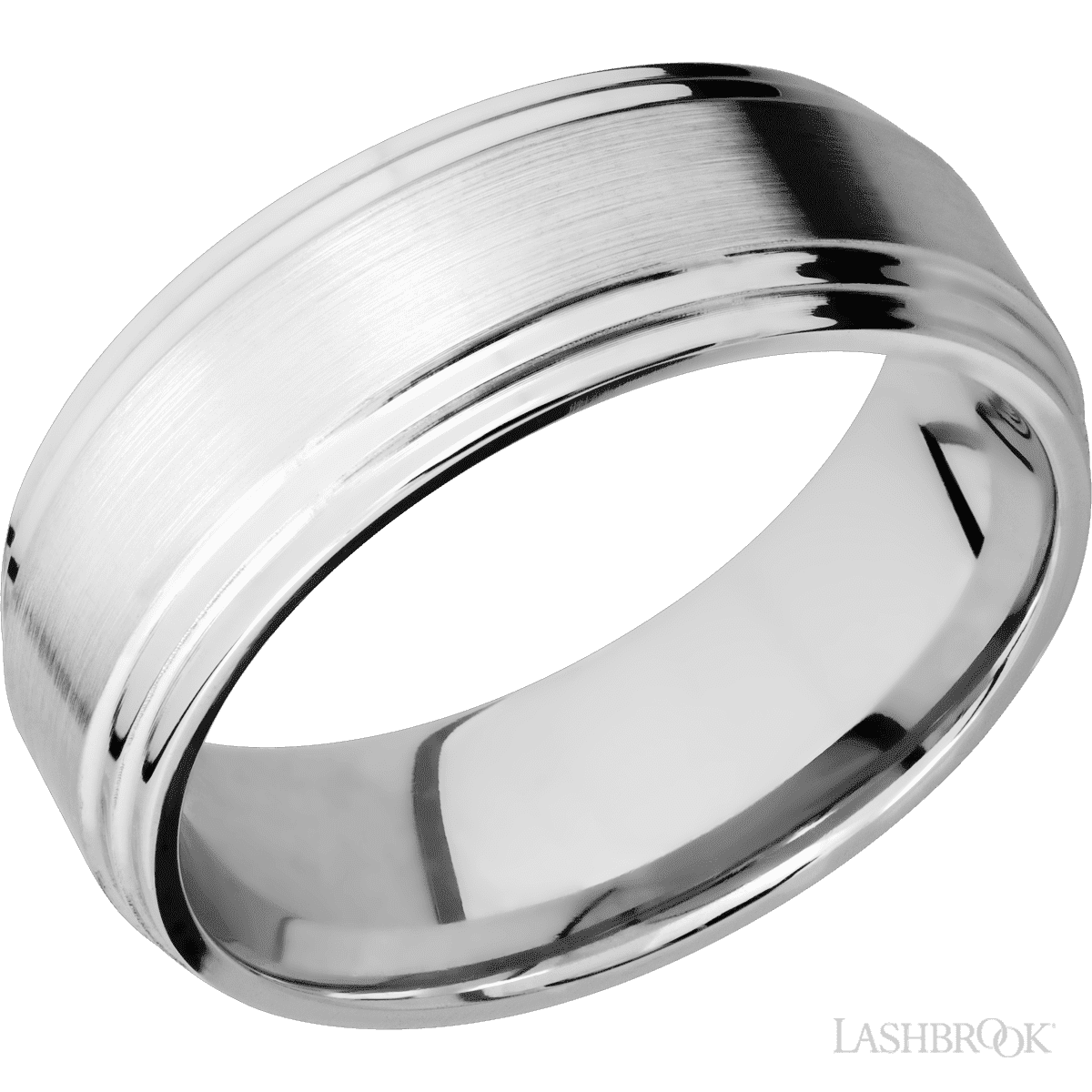 8 mm wide Flat Double Stepped Edges 14K White Gold band