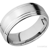 8 mm wide Flat Double Stepped Edges 14K White Gold band
