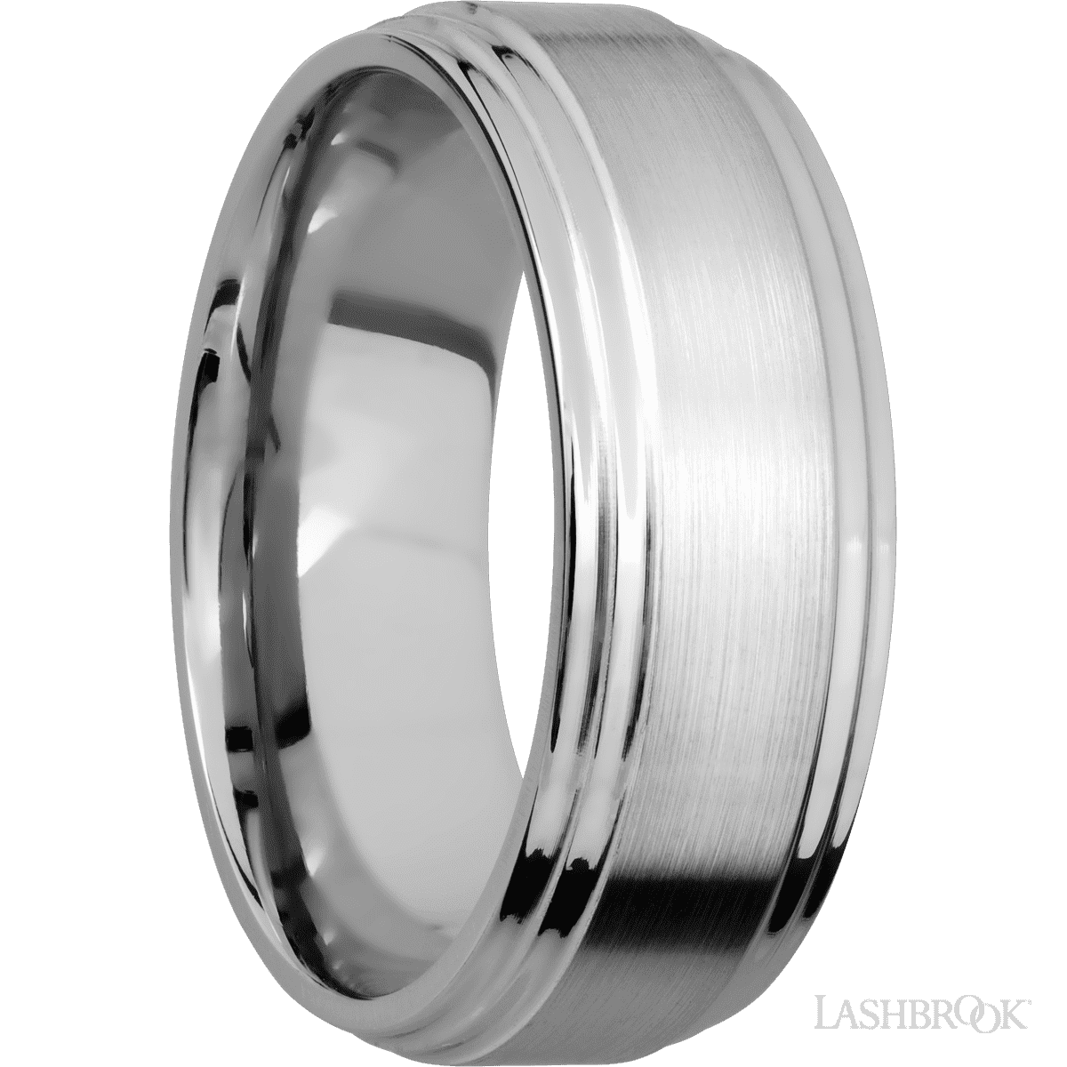 8 mm wide Flat Double Stepped Edges 14K White Gold band